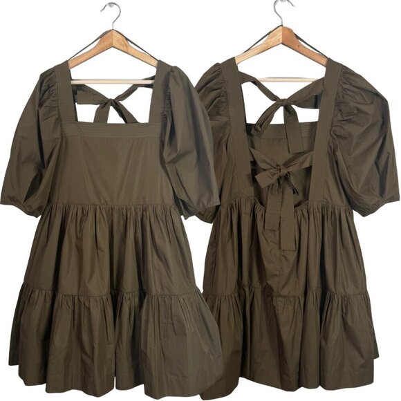 En Saison Gilda Tie-Back Poplin Mini Dress Women's Small Brown Tiered Boho NWT - Picture 3 of 16